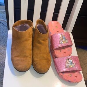 Cat & Jack Tan Kids Boots and Pink Glitter Slides